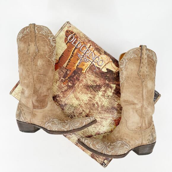 Old Gringo Erin Bone Cream Floral Embroidered Western Cowgirl Boot size 7 - Picture 1 of 14